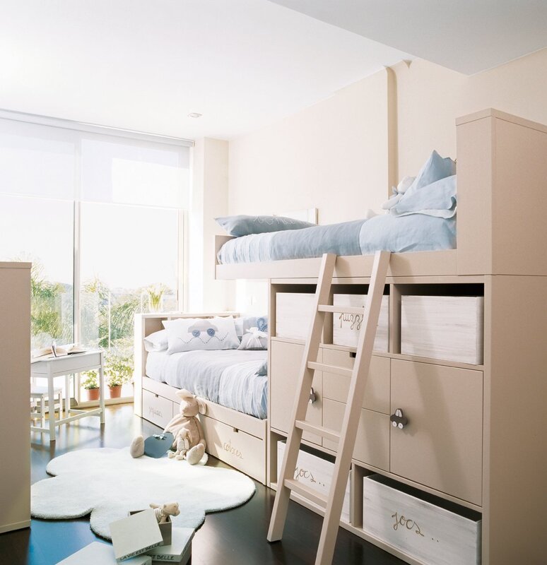 Interior of a children's room with a bunk bed