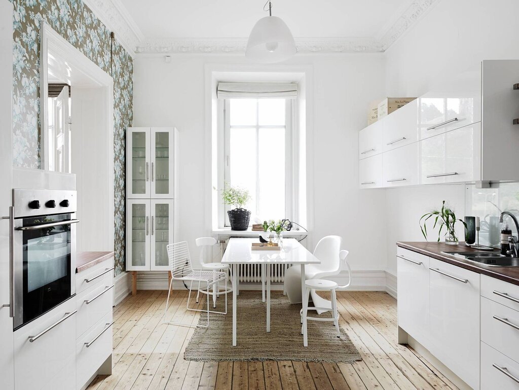 Kitchen interior with white furniture