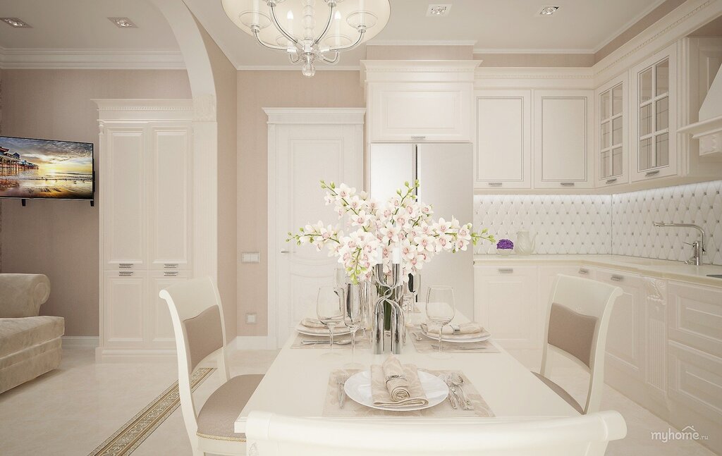 Интерьер кухни в белом цвете