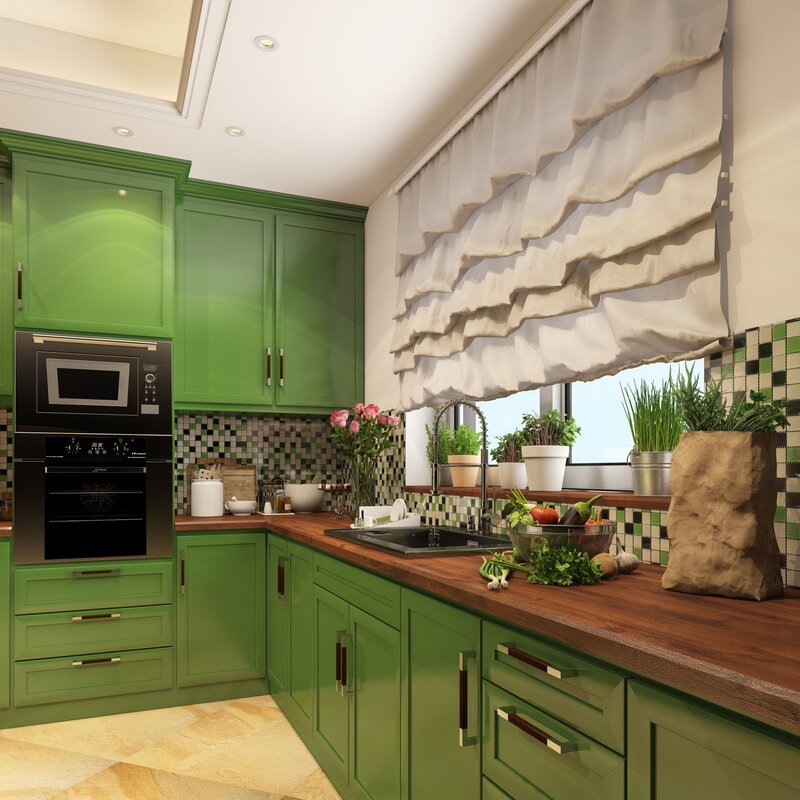 The kitchen interior in green tones