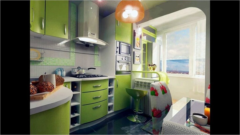 Interior of a small kitchen with a balcony 35 фото