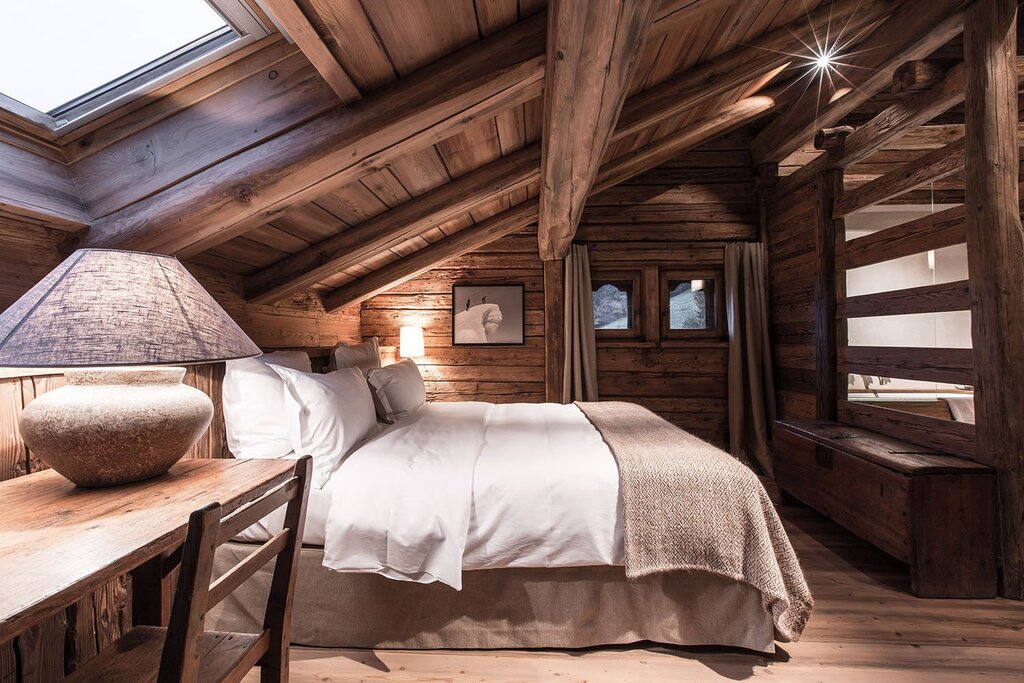 The interior of an attic in a wooden house