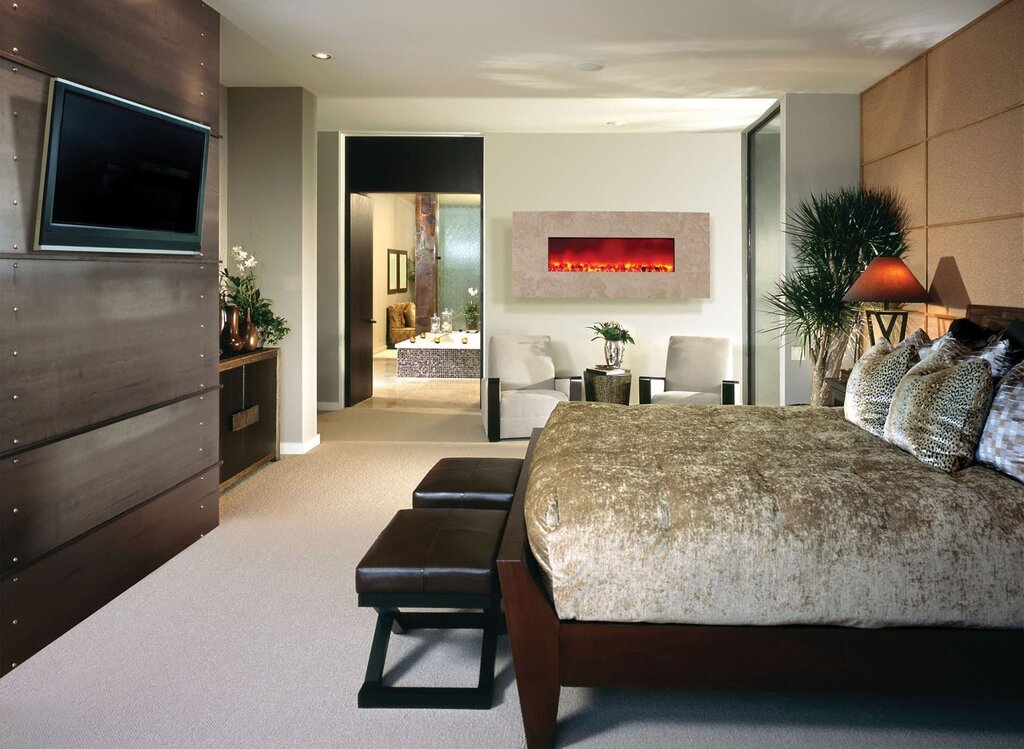 Bedroom interior with a fireplace