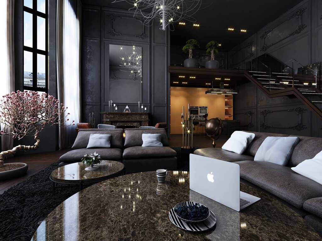 Interior in black tones