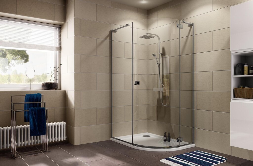 The interior of the bathroom with a shower corner