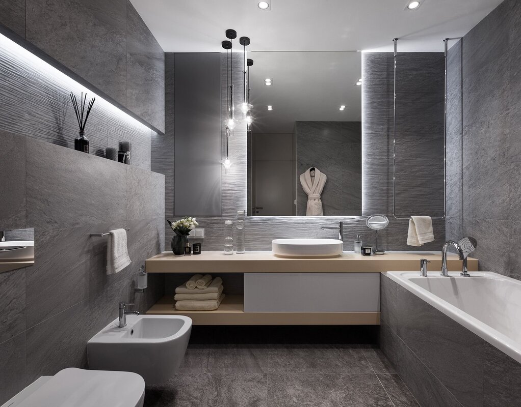 Bathroom interior in gray color