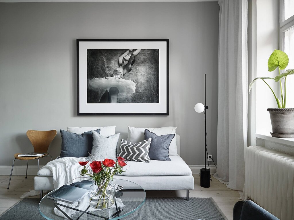 An interior painting in gray tones