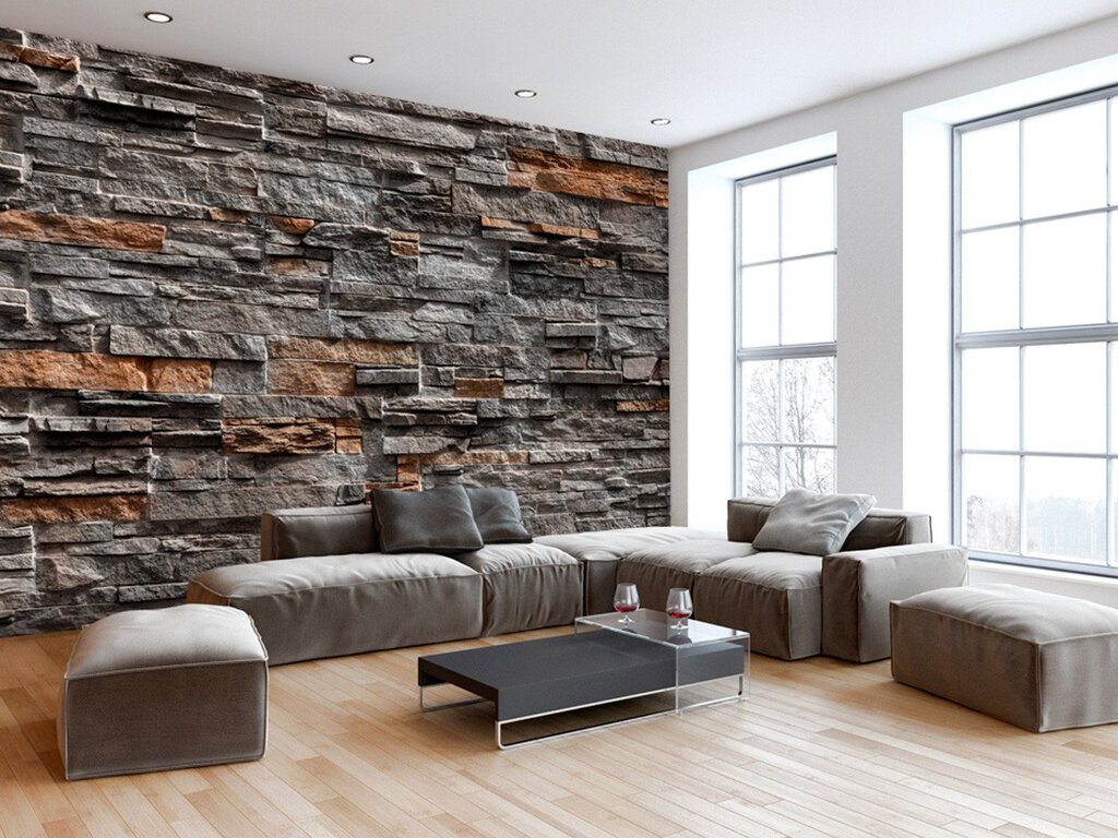 Artificial stone in the living room interior