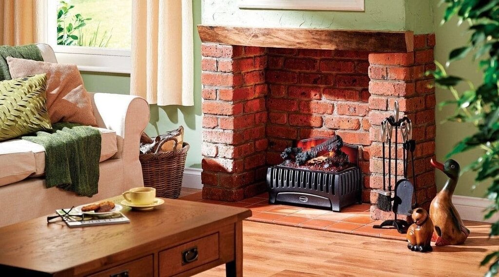 Brick fireplace