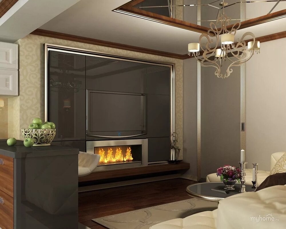 Fireplace with a TV