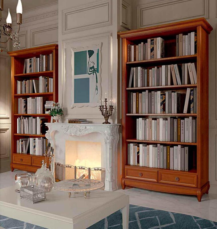 Bookshelf with fireplace