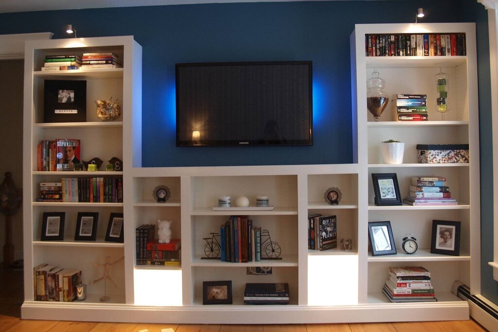 Bookshelf with a TV