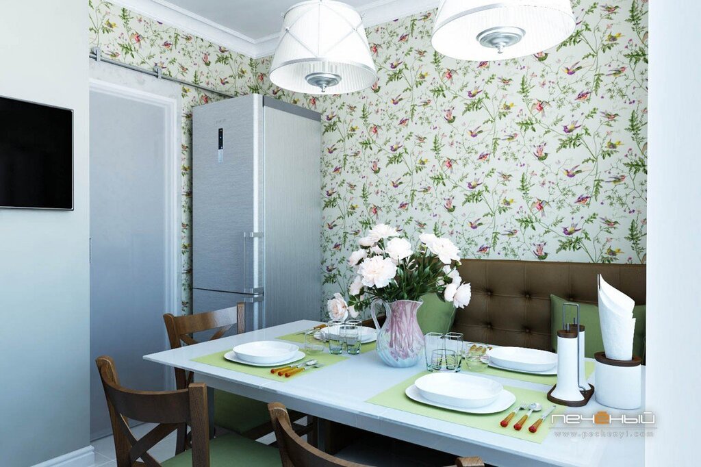 Combined wallpaper for the kitchen in a Khrushchyovka