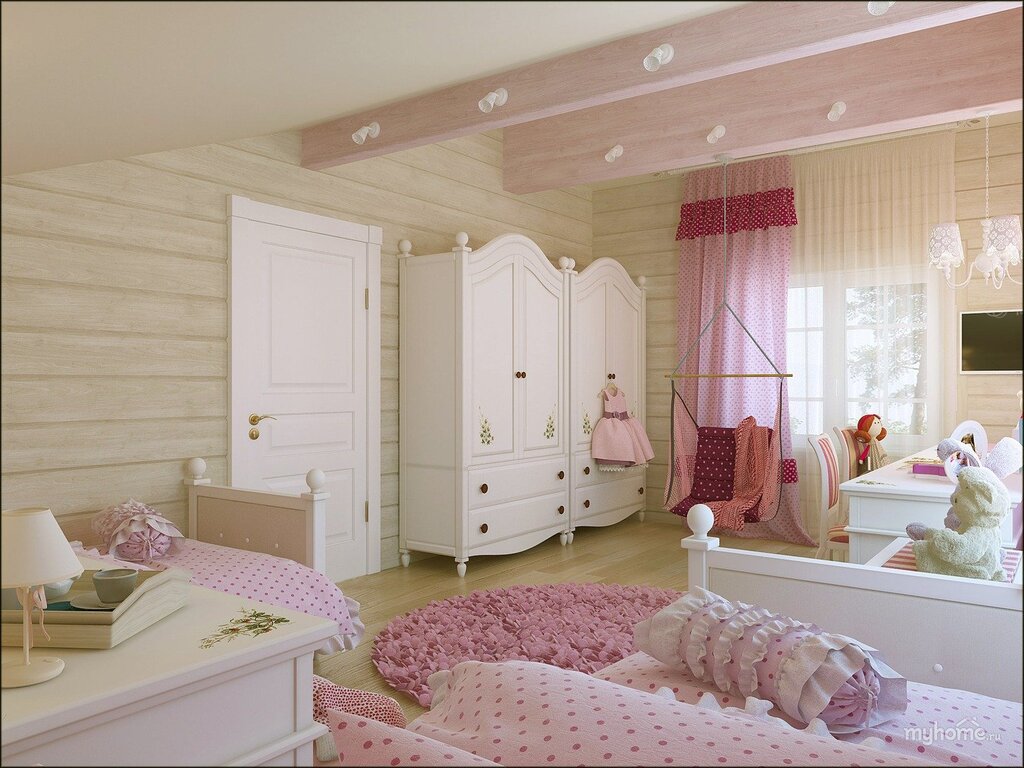 A room for a girl in a wooden house