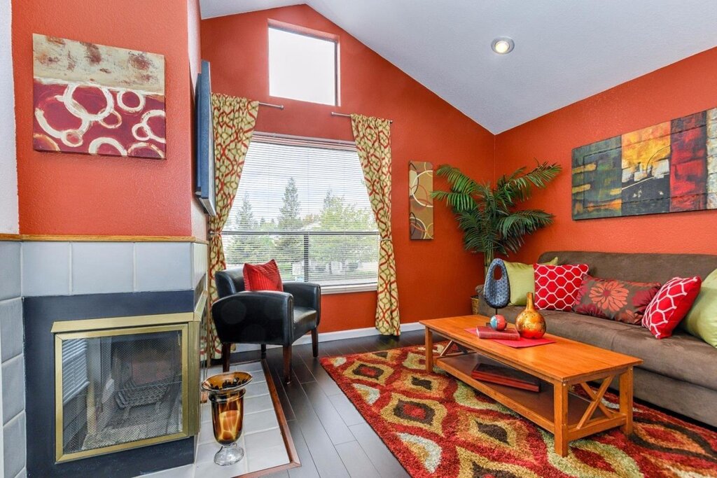 A room with orange walls