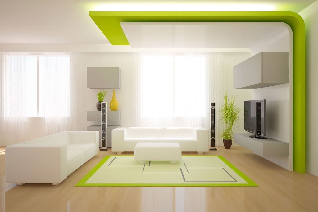 A room with green lighting