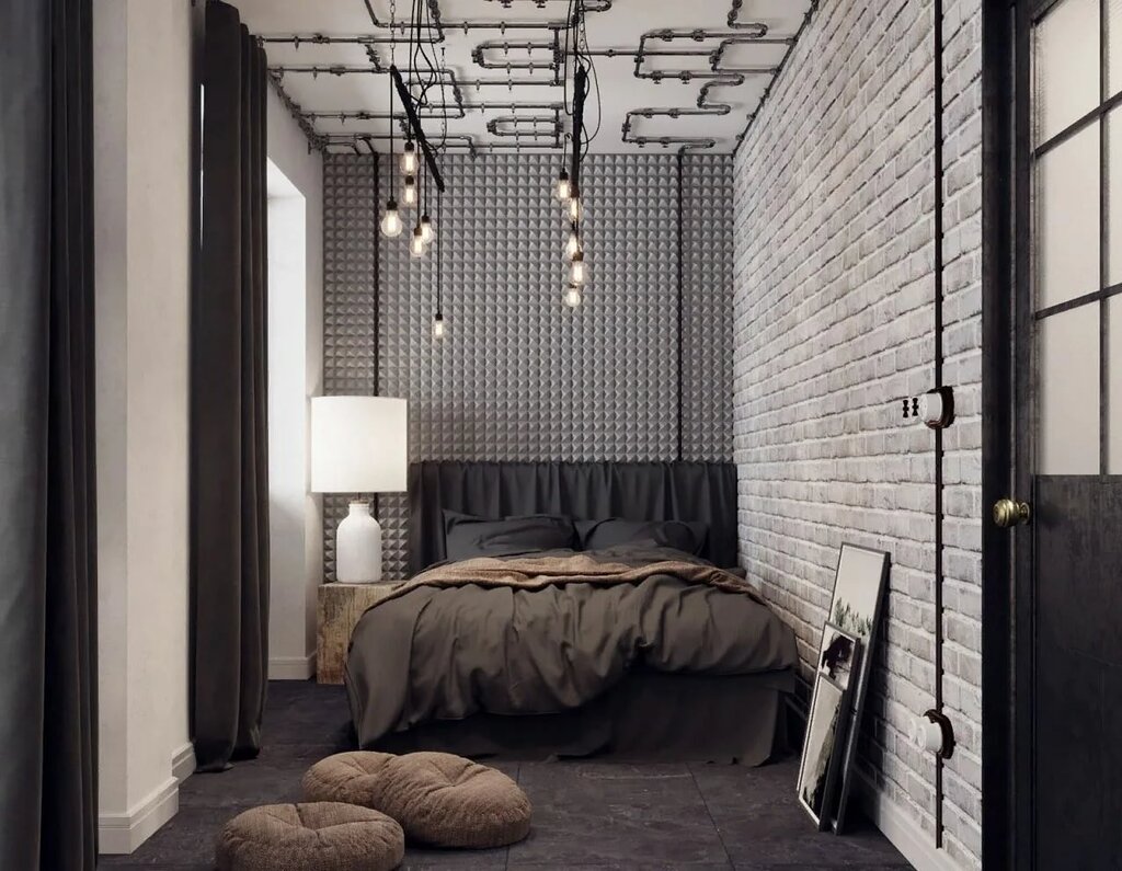 Комната спальня в стиле лофт