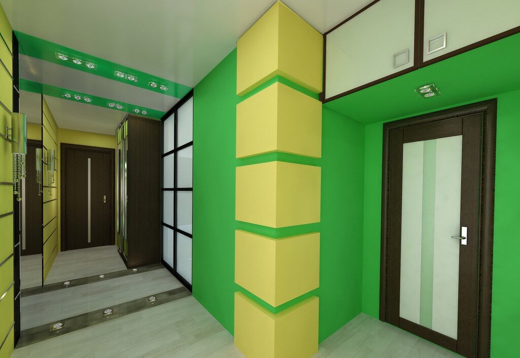 The corridor is light green