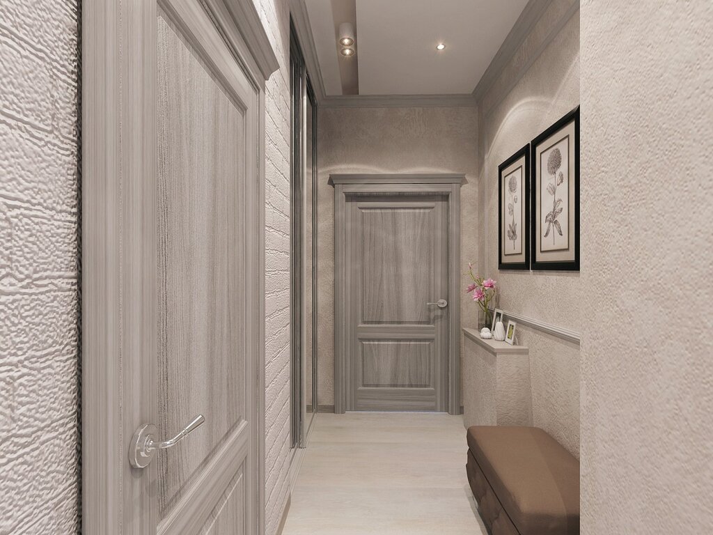 A corridor in gray-beige tones