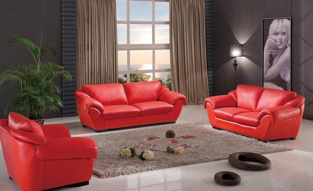 Красный кожаный диван 43 фото
