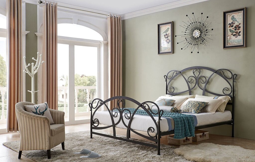 Bed with wrought iron elements