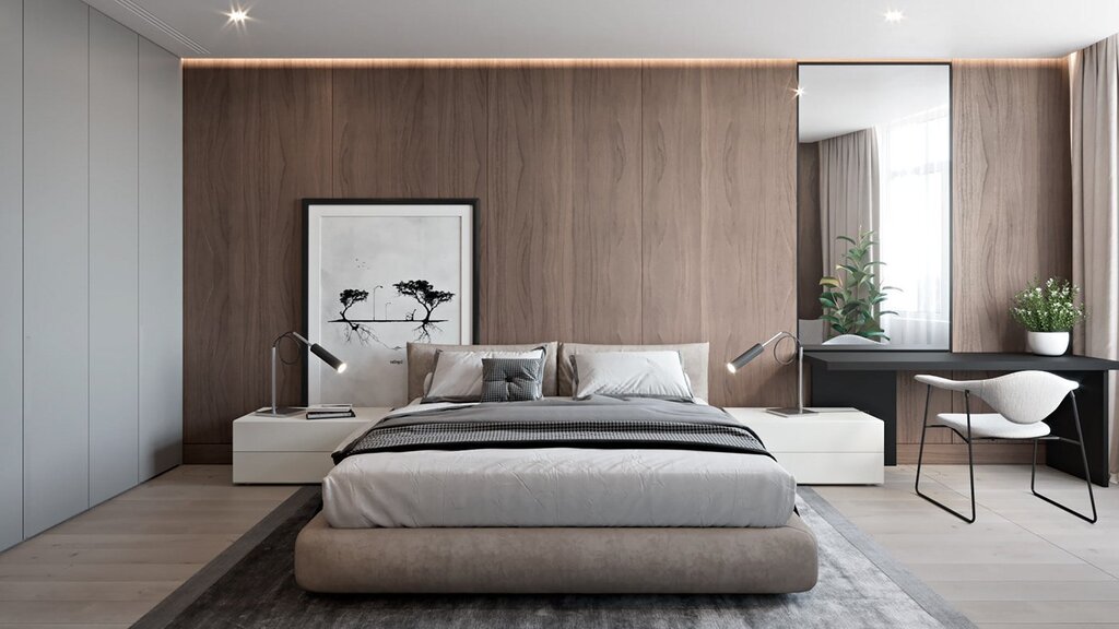 A bed in a minimalist style