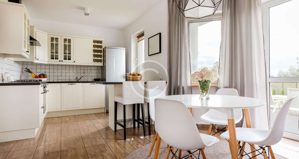 A round table in the kitchen interior