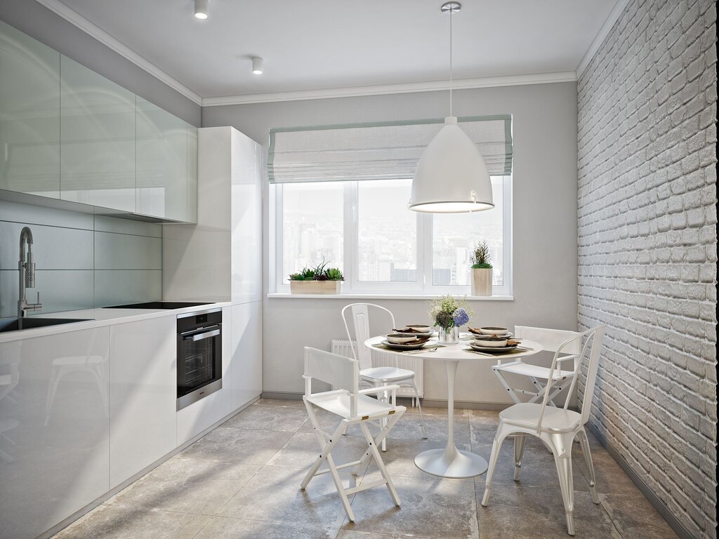 Loft kitchens with light colors in the interior