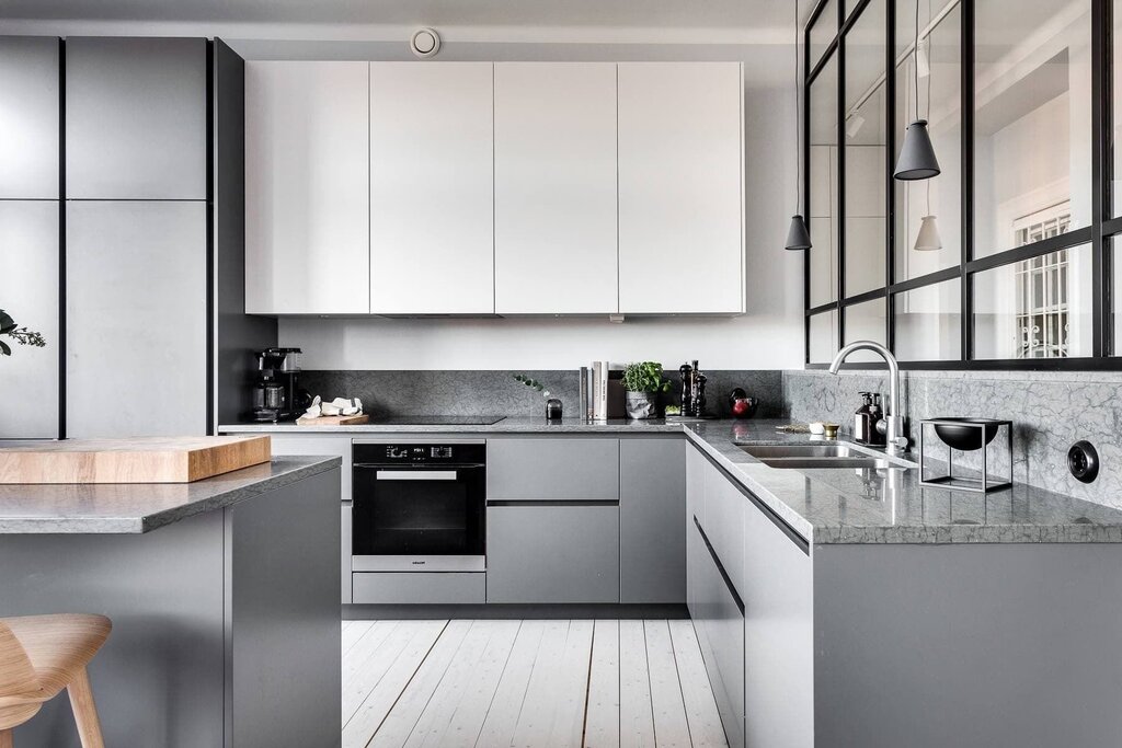 White and gray matte kitchen 40 фото