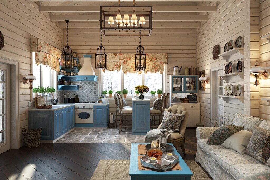 Kitchen living room in the country house