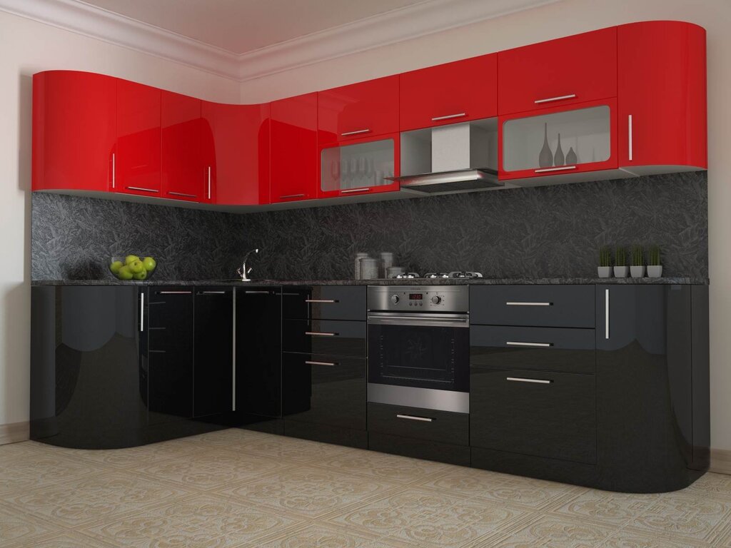 Кухня красный верх черный низ