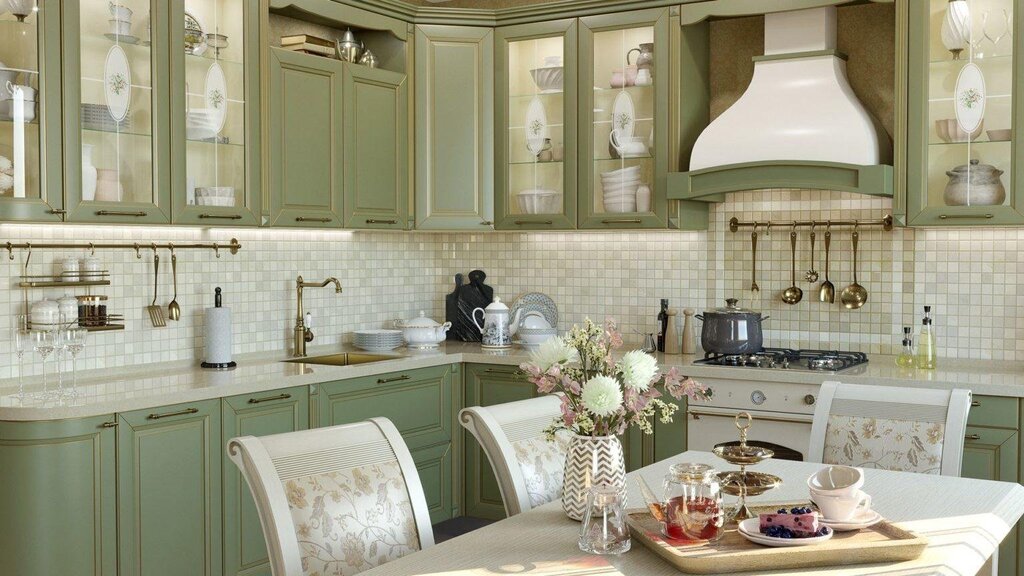 Кухня оливкового цвета в стиле Прованс