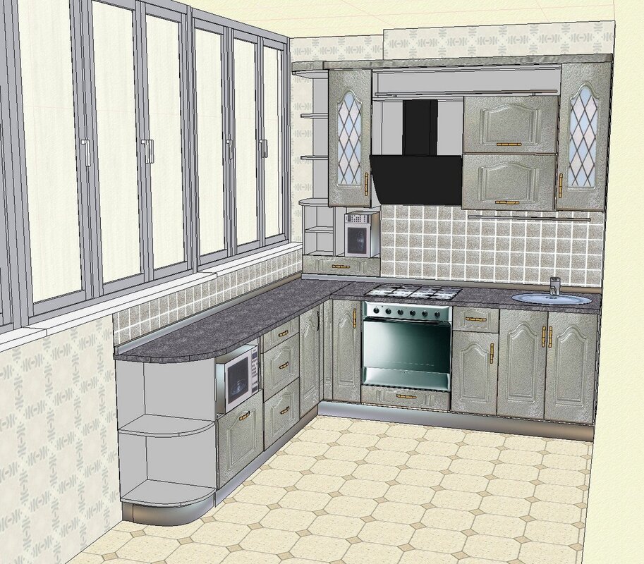 Kitchen with a ventilation duct