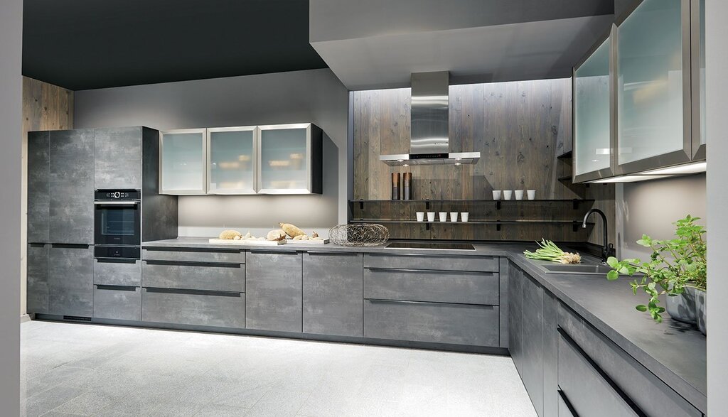 Matte gray kitchen with wood