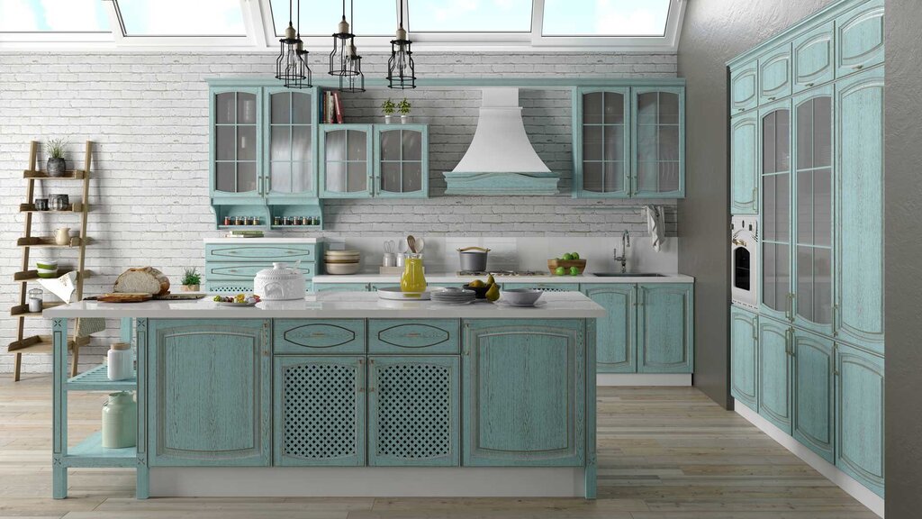 Tiffany-colored kitchen