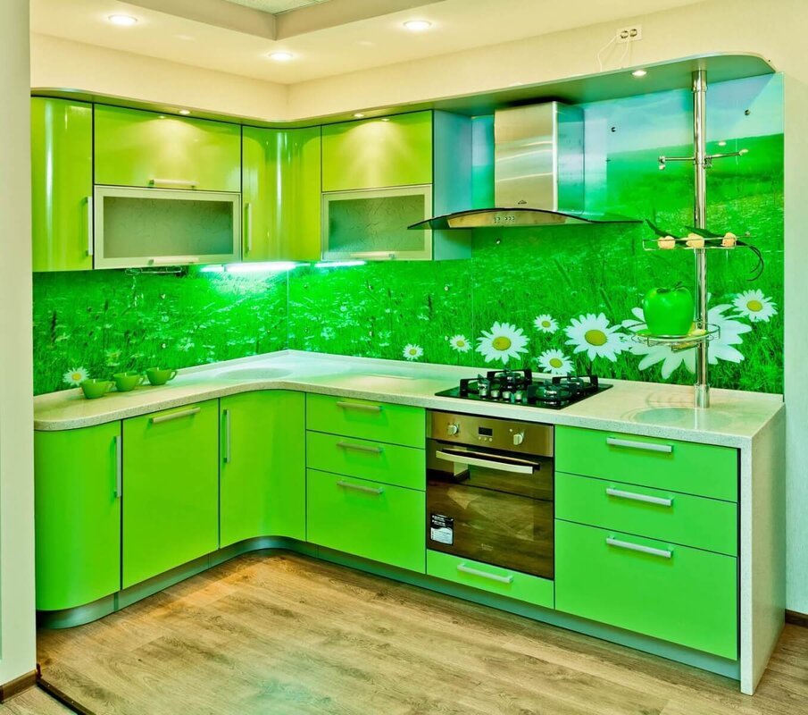 Кухня угловая зеленая