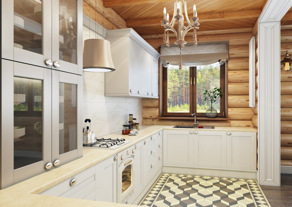 The kitchen in a log house