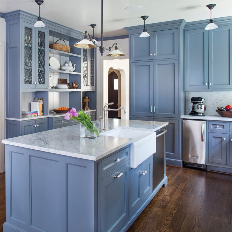 Кухня в серо голубом цвете