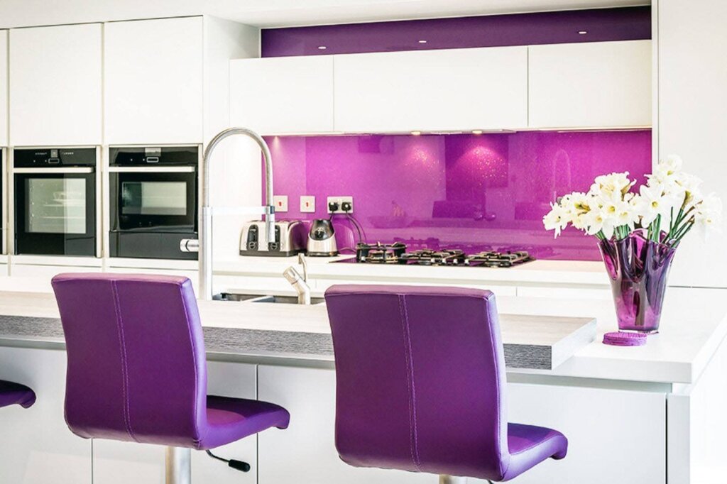 A purple kitchen set