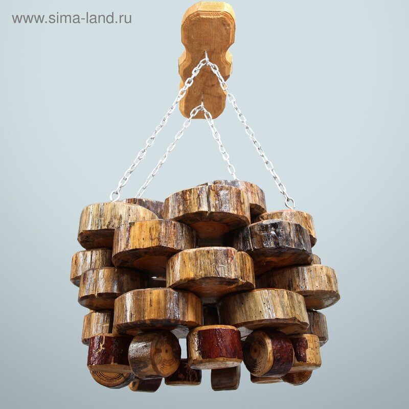 Chandelier made of wood slices