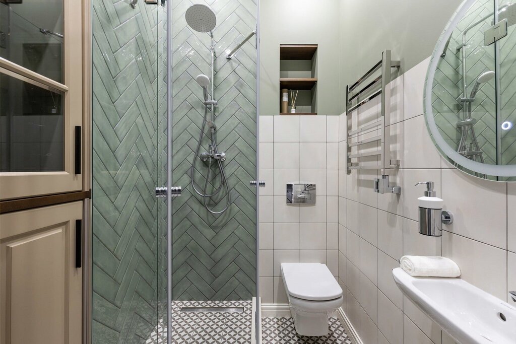 A small bathroom with a shower