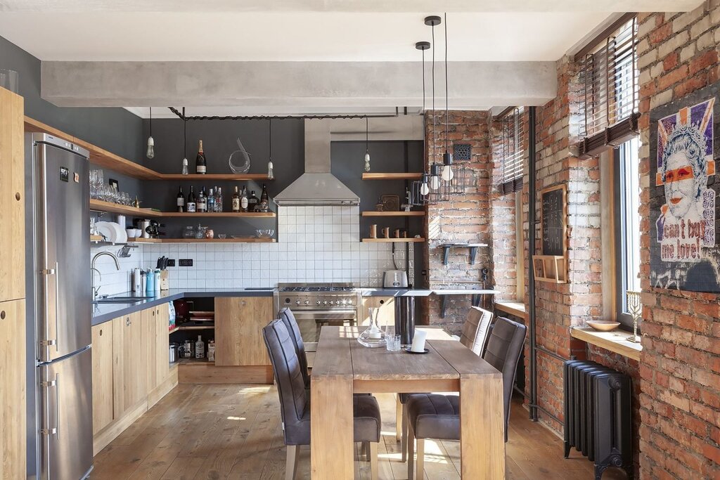 A small kitchen in a loft style