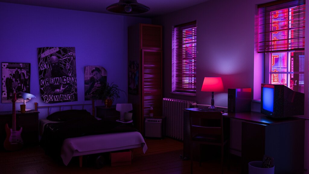 Неоновый свет в комнате