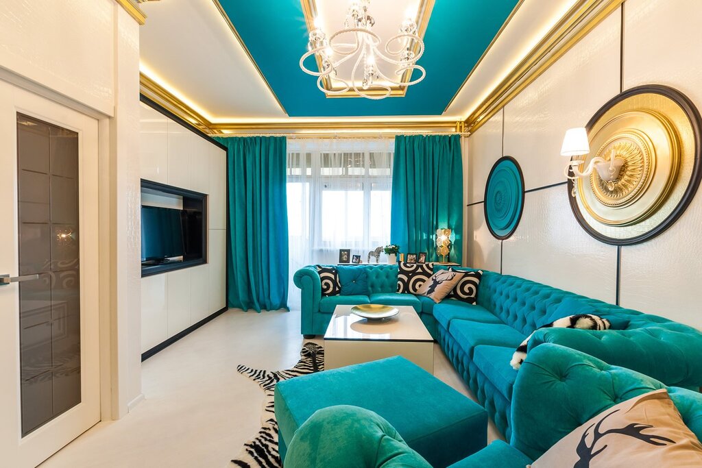 Turquoise wallpaper with gold