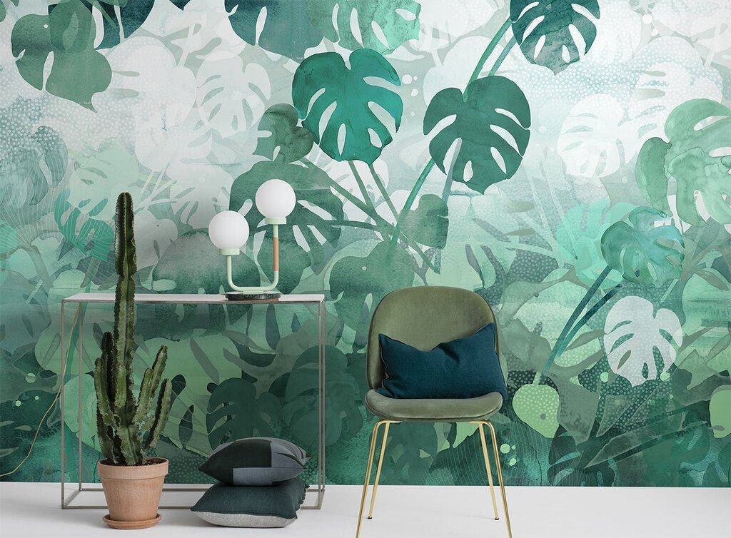 Monstera wallpaper in the interior 36 фото