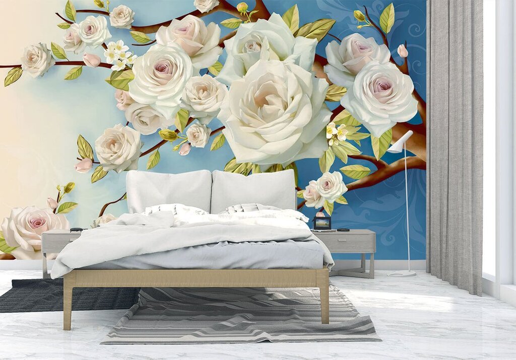 Wallpaper with flowers in the bedroom