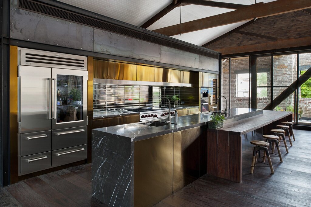 A loft-style kitchen window