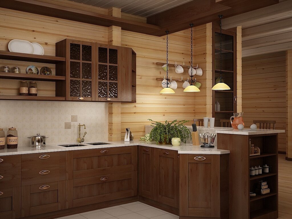 Finishing the kitchen in a wooden house