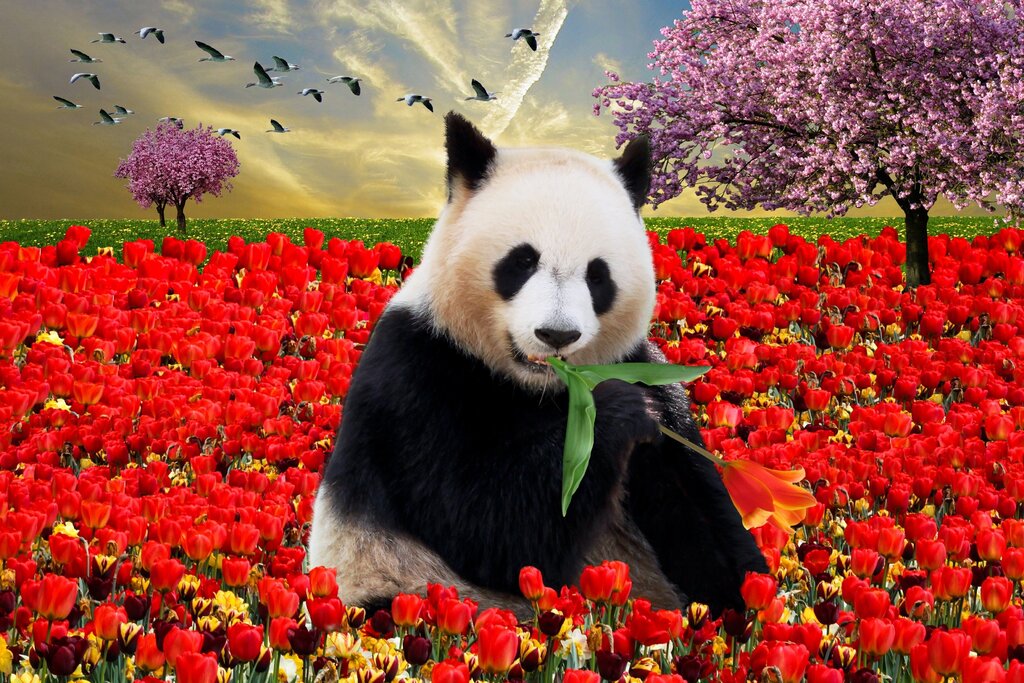 Панда с цветами картинки