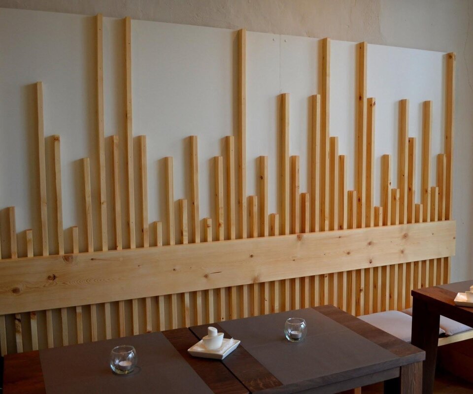 A panel made of wooden blocks